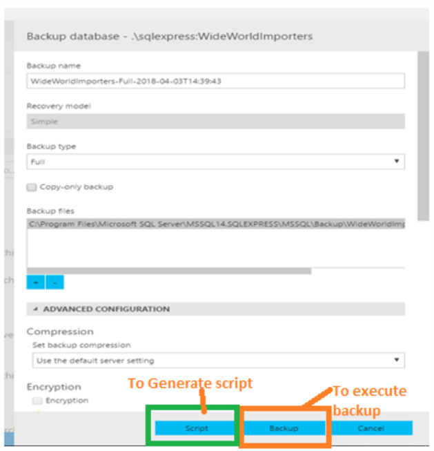 backup database