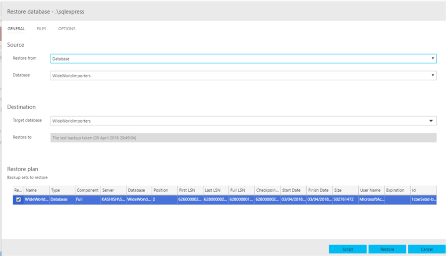 restore database