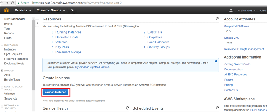 On Resource Group dialog box click on Lunch Instance.