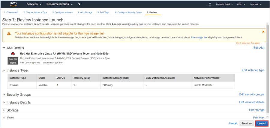 On review Instance launch page, review all configuration setting and hit launch.