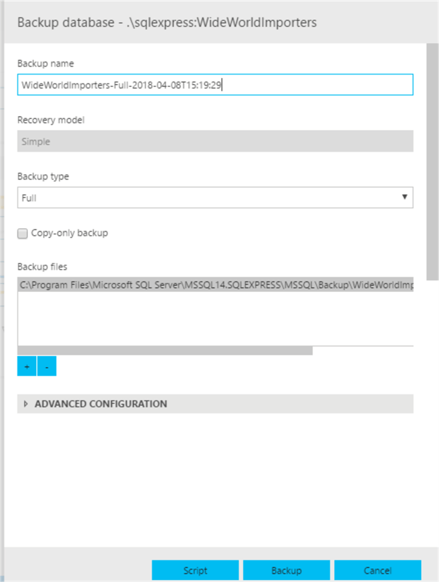 backup database