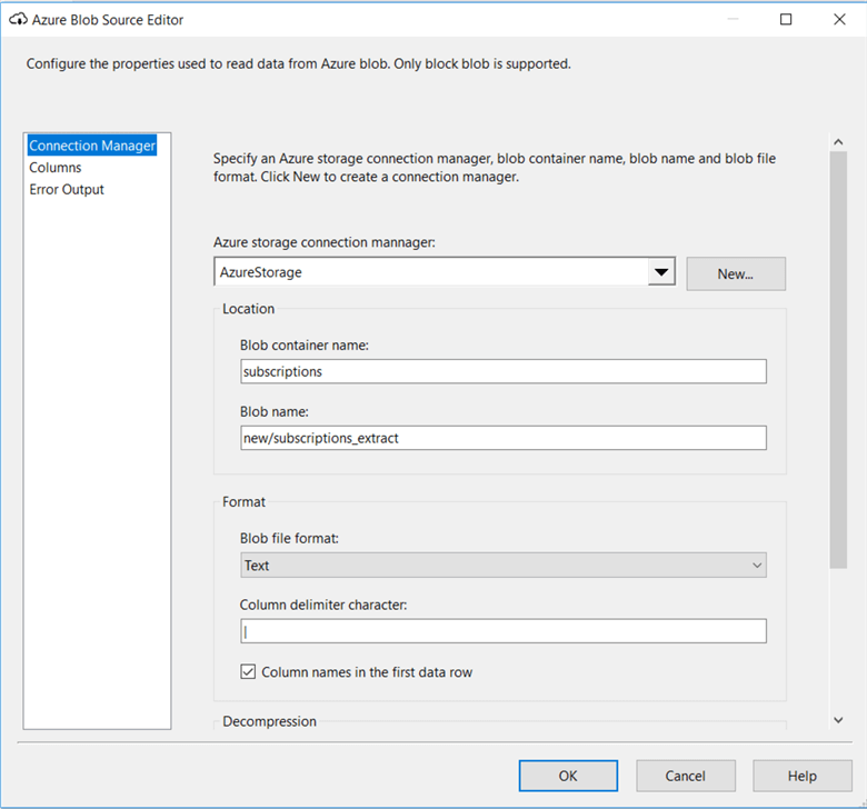 Azure Blob Source Editor