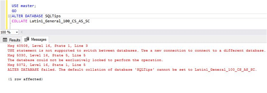 Error on changing Azure SQL DB Collation