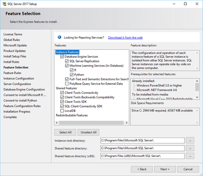 Screen Capture 8 - Description: You can select the features you want to install.