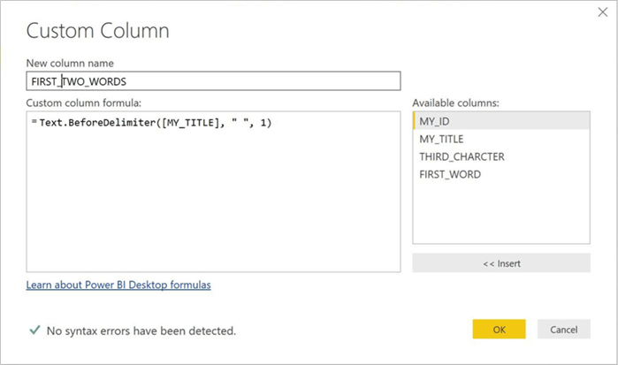 M Language - Text Extraction - Description: Second example of the BeforeDelimiter() extraction function.