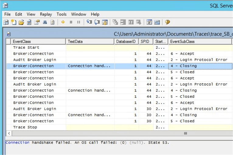 sql server profiler output