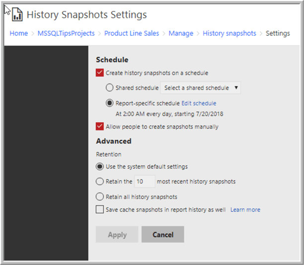snapshot schedule