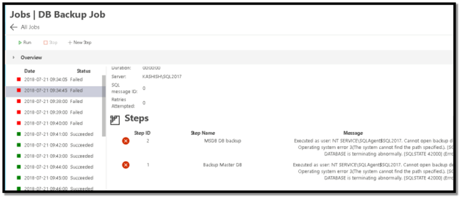 Image16: Error in detailed job history