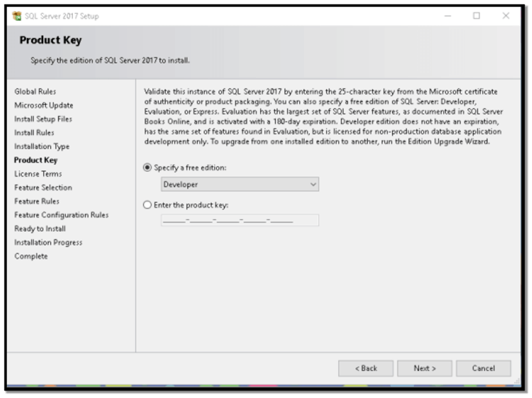 sql developer edition install product key