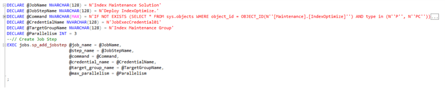 Create job step - Deploy IndexOpimize&#xA;&#xA;Deployment of IndexOptimize Procedure to target database by job step.