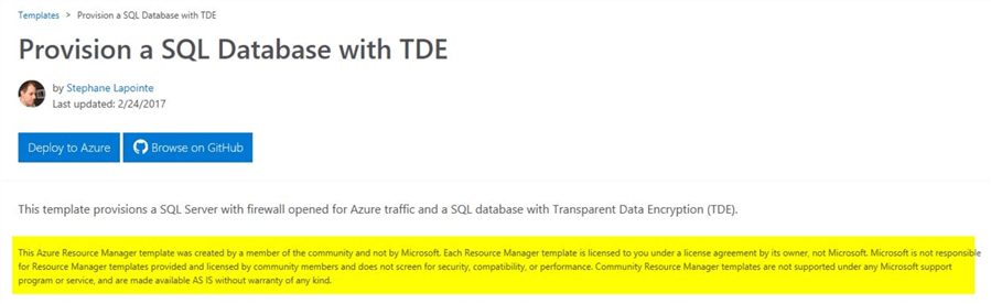 provision tde sql database template