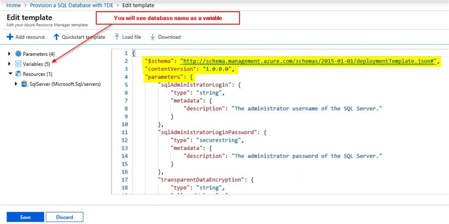 edit azure template