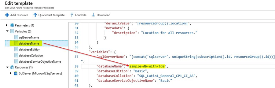 edit azure template
