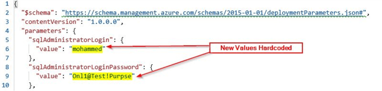 edit azure template parameters