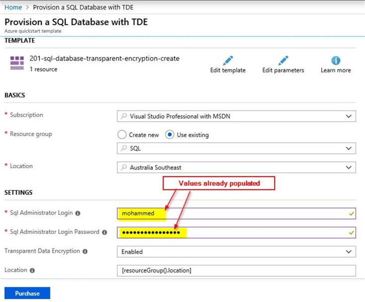 edit azure template parameters