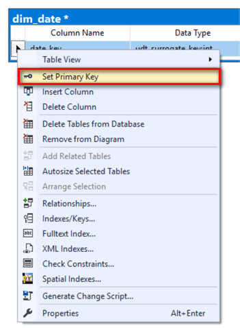 The image illustrates a process to set primary key of a table. We right-click the column name and select