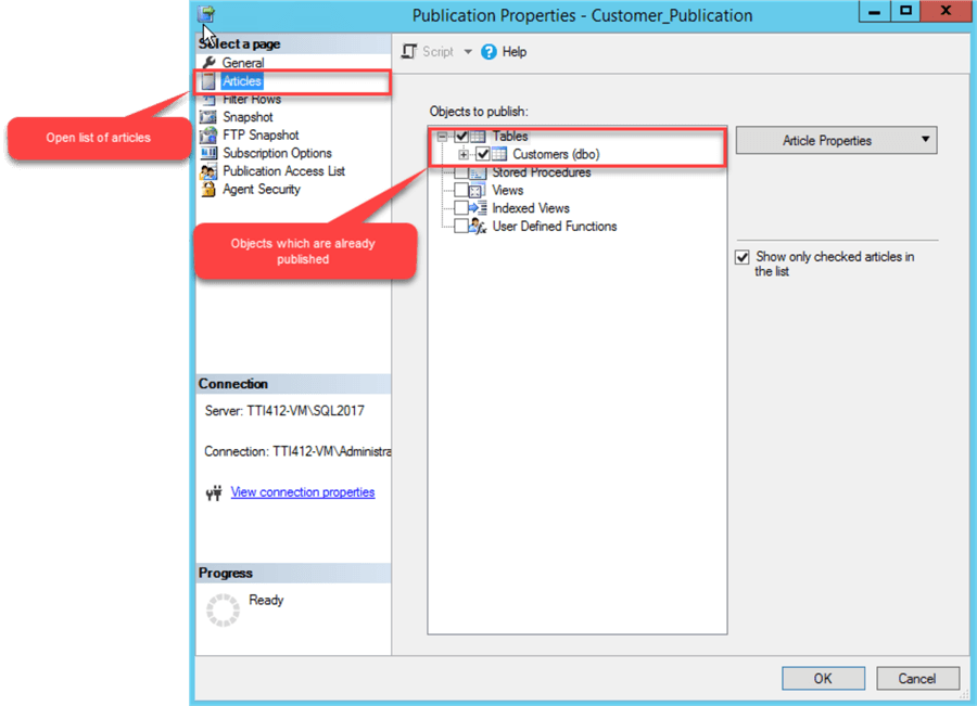 Add Article to Publication for SQL Server Transactional Replication