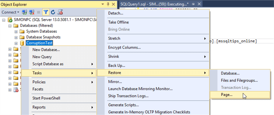 How to Perform an Online Page Level Restore in SQL Server