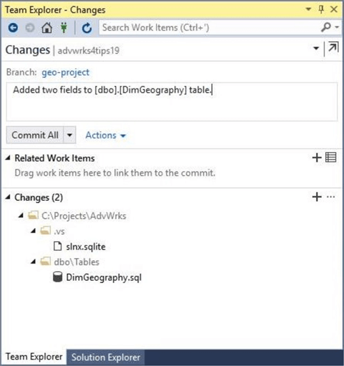 Use the commit all action to save the change to the local and remote branches.