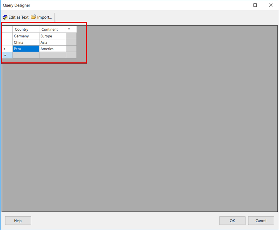 query designer table data