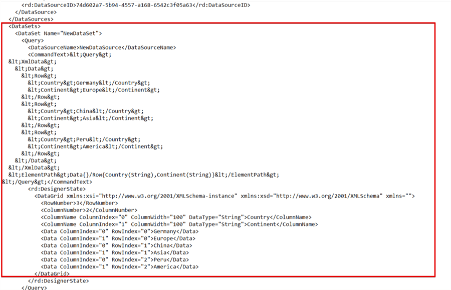 query designer dataset xml data