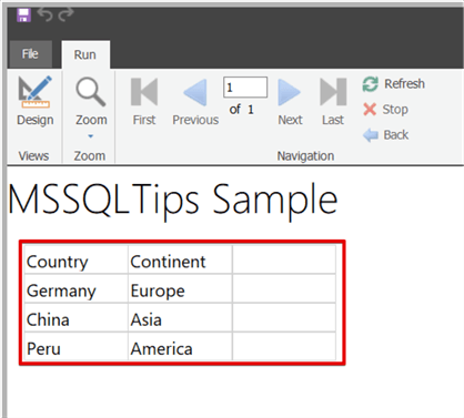 report builder insert table