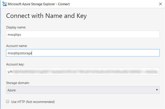 enter account name & key