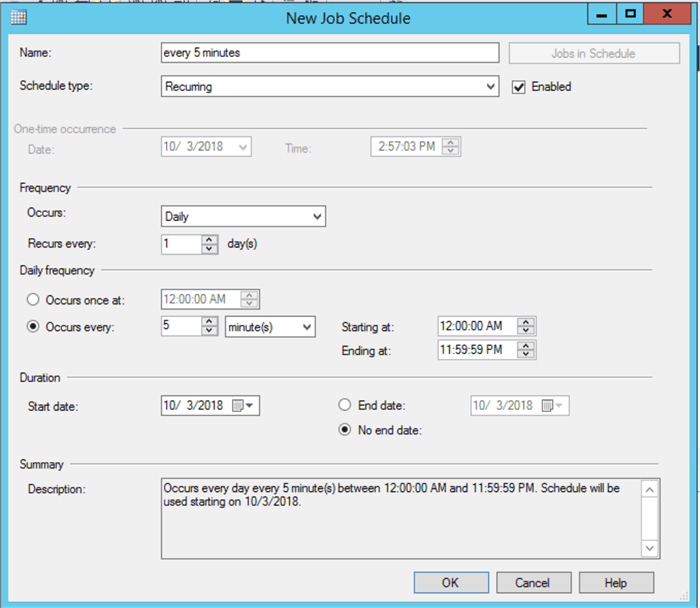 job schedule creation 1