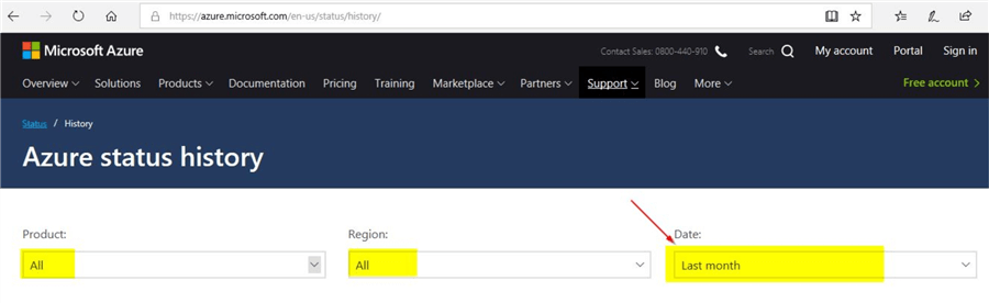 azure status history