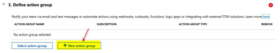 azure service health alerts define action group