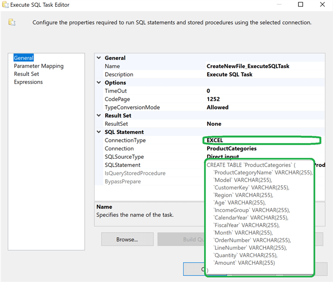 execute sql task editor