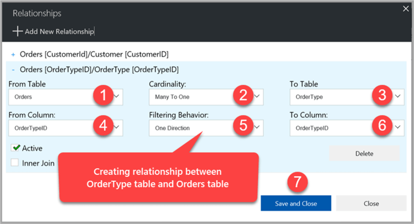 creating relationships between ordertype table and orders table