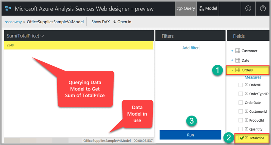querying data model to get sum of totalprice