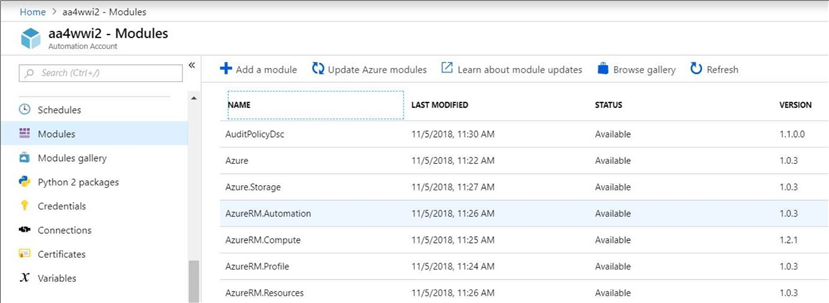 Shared Resources - existing installed modules.