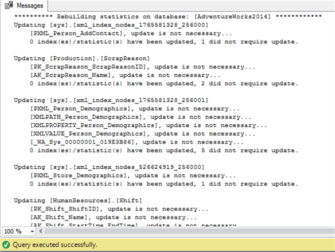 Update statistics script execution