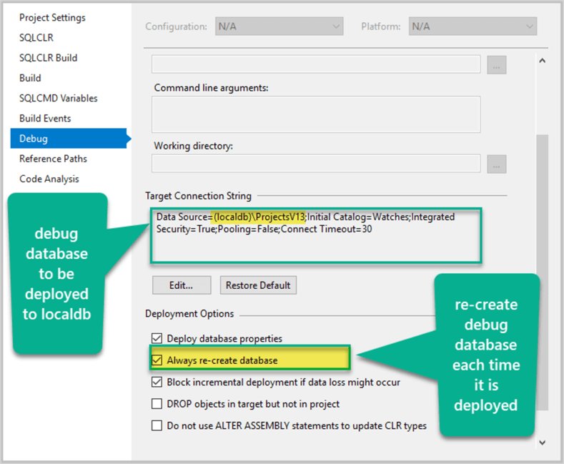 Setting debug database to be deployed to localdb.