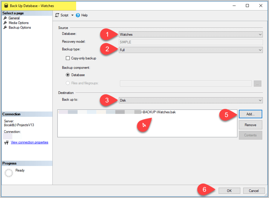 Choosing backup options