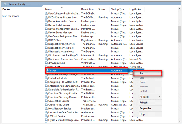 Start Docker Services in Windows