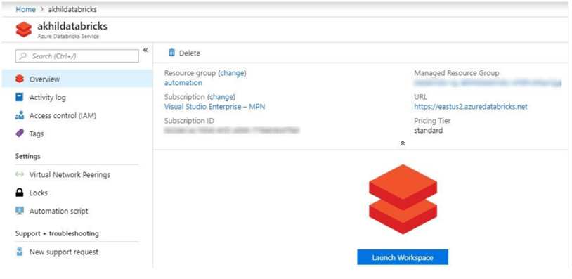 Open the Azure Databricks workspace
