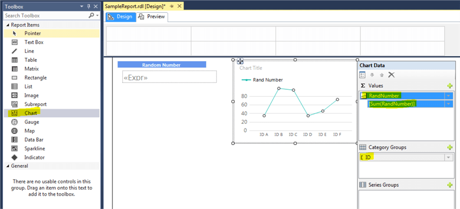 Adding a SSRS line chart to the report