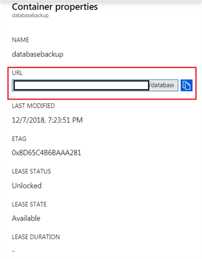 Database Backup Container Properties