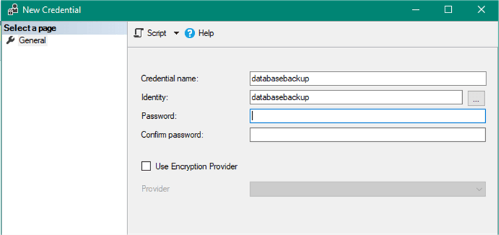 Configure New Credential in SQL Server Management Studio