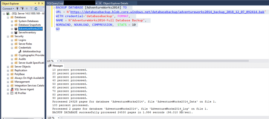 Backup Database in SQL Server Management Studio with the credential