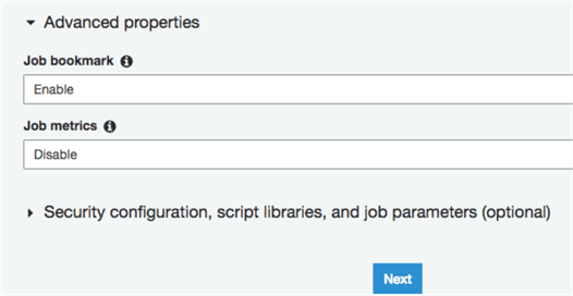 Advanced Properties for AWS Glue Job