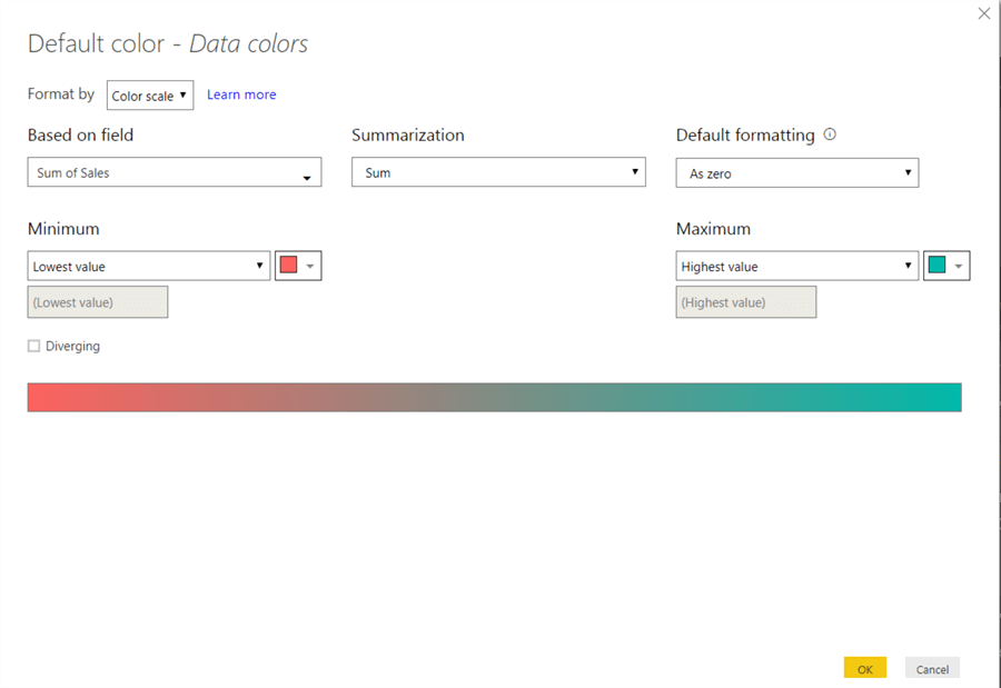 This image shows on how to configure Based on field and Summarization dropdown to Sales and Sum. 