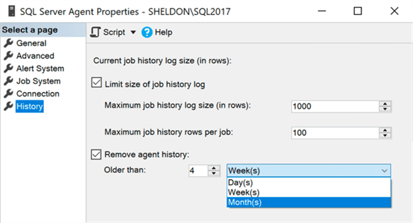 SQL Server Agent History settings