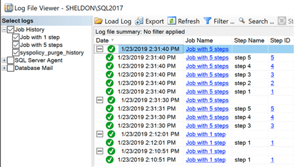History results after 2 executions of each job
