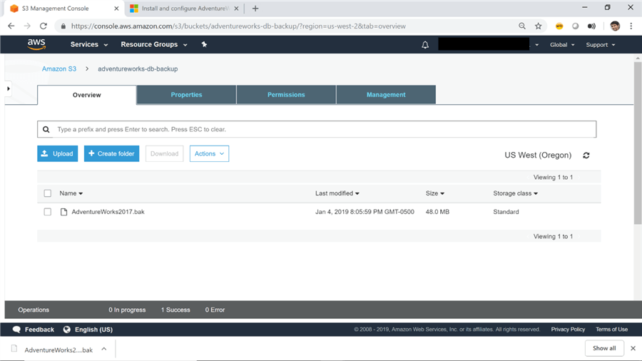 Upload a backup file on SQL Server on AWS RDS