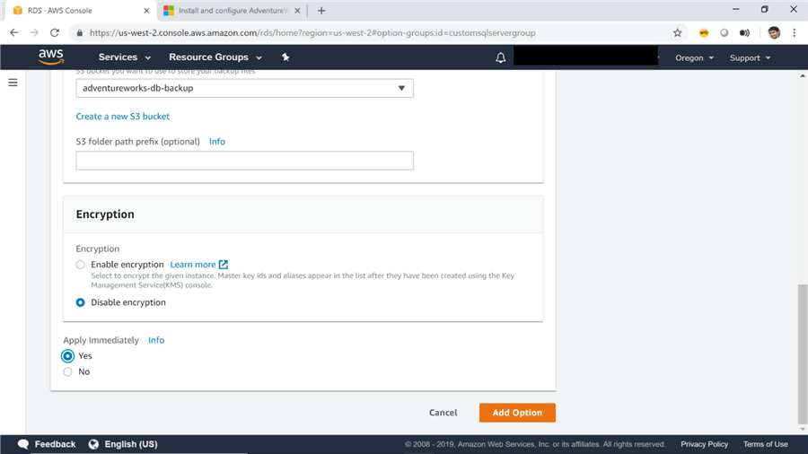 Create New S3 Bucket for SQL Server on AWS RDS