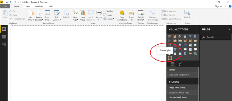 Funnel plot custom visual is imported successfully in Power BI Desktop.